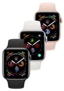 Three different apple watch faces with different colors