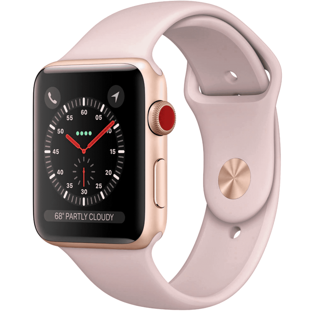 An apple watch with a red band on a green background